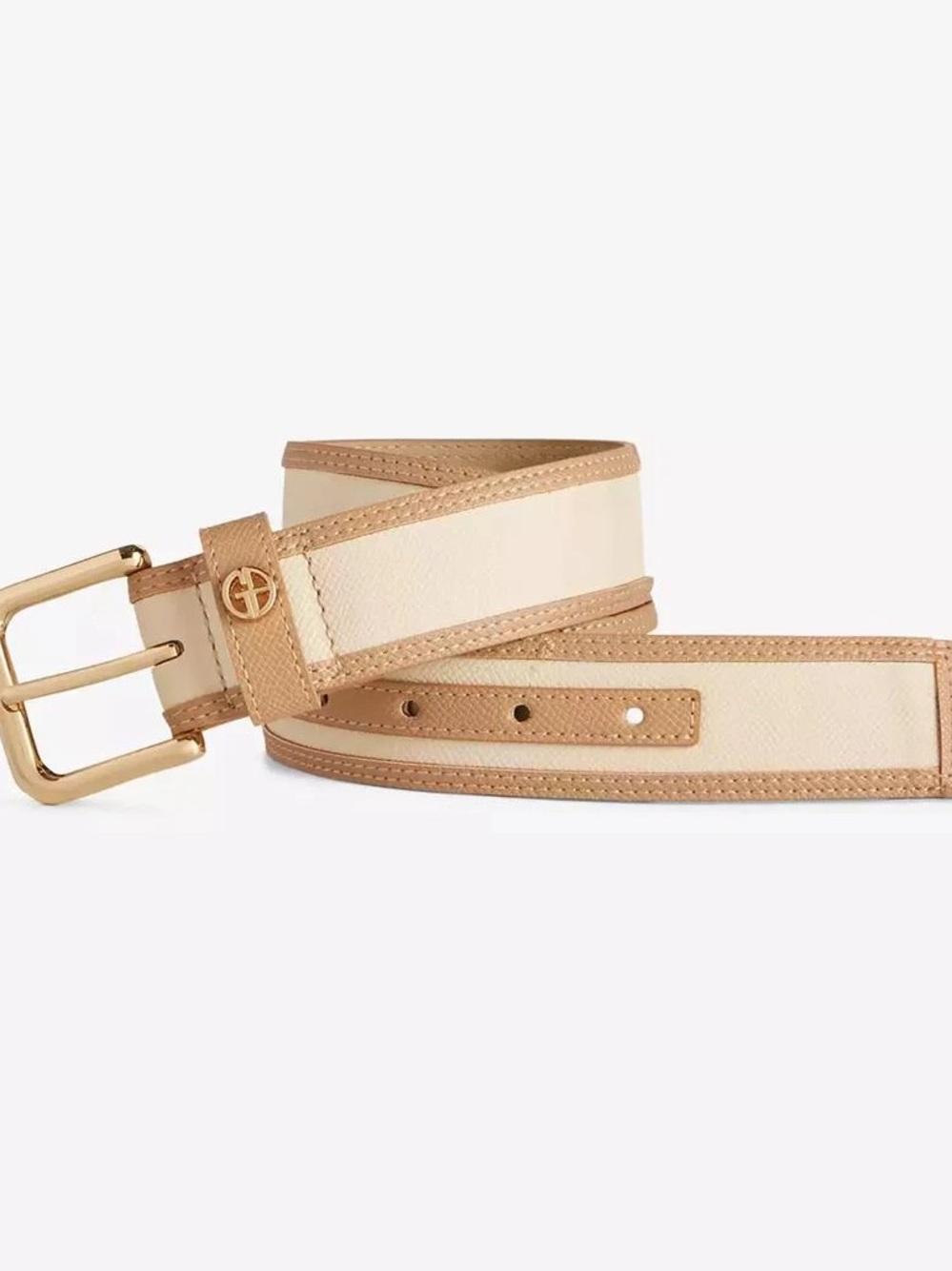 Giani Bernini M Neutral Two-Tone Leather Belt with Gold Buckle